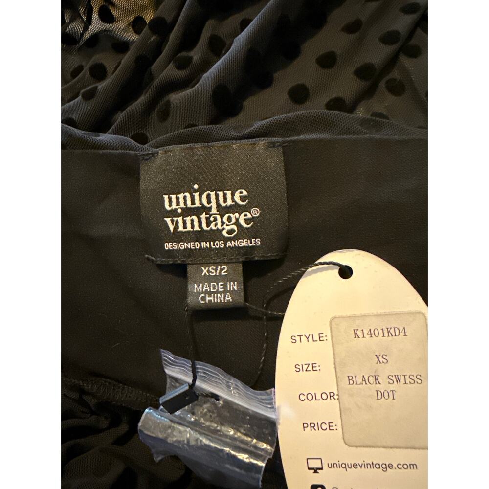 Unique Vintage Black Swiss Dot Starlet Duster XS NWT - Picture 9 of 9